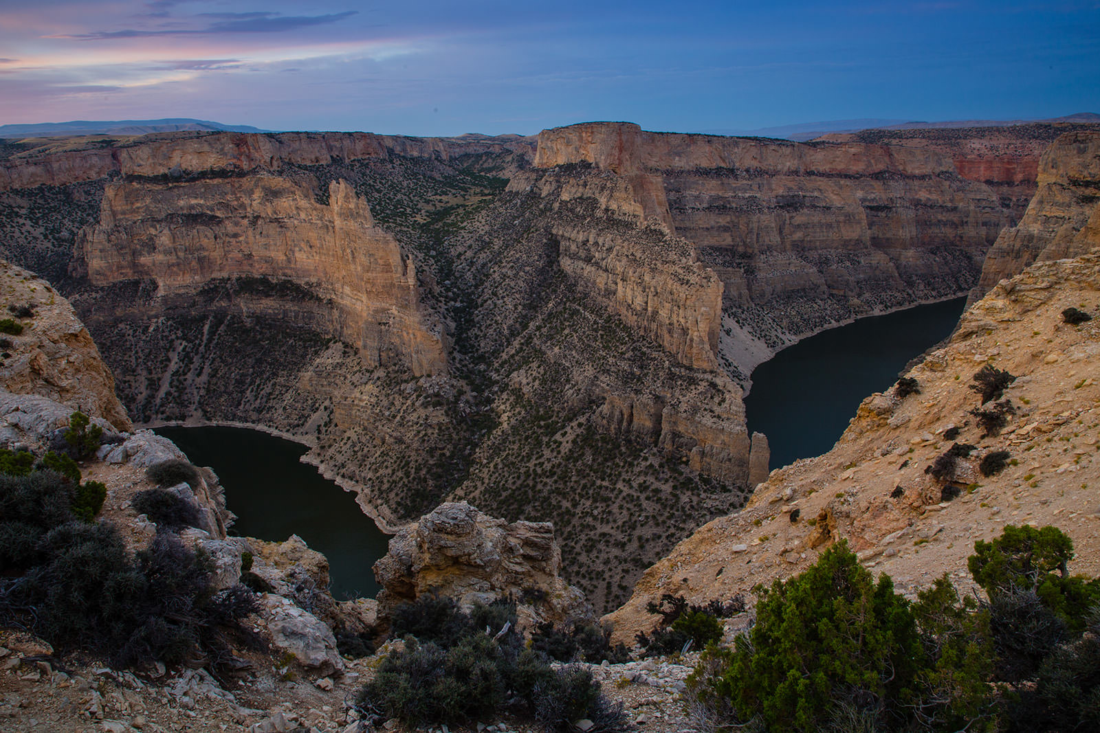 Bighorn Canyon in eastern Montana right before sunrise.
